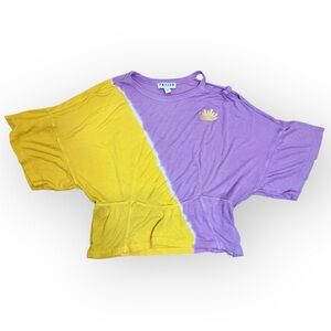 Frayed Lilac Snapdragon Ombre Ribbed Crop Top Large Cold Shoulder EUC